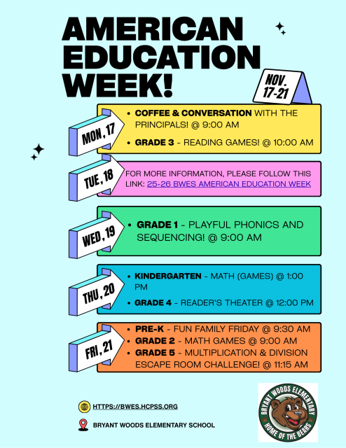 BWES American Education Week Schedule